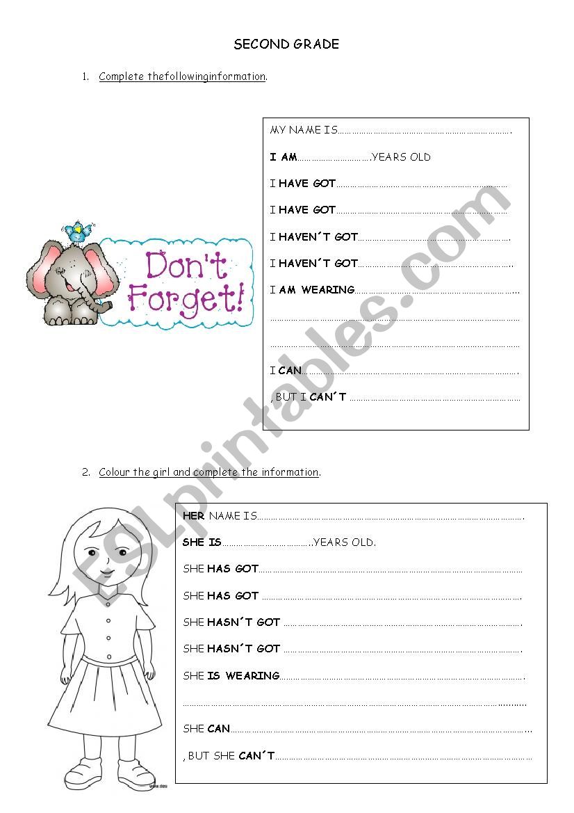 descriptions worksheet