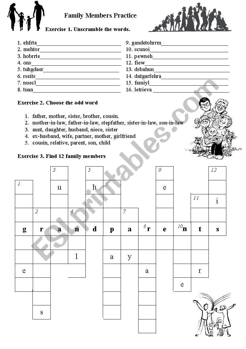 Family members practice worksheet