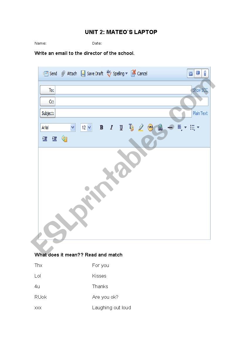 Email template worksheet