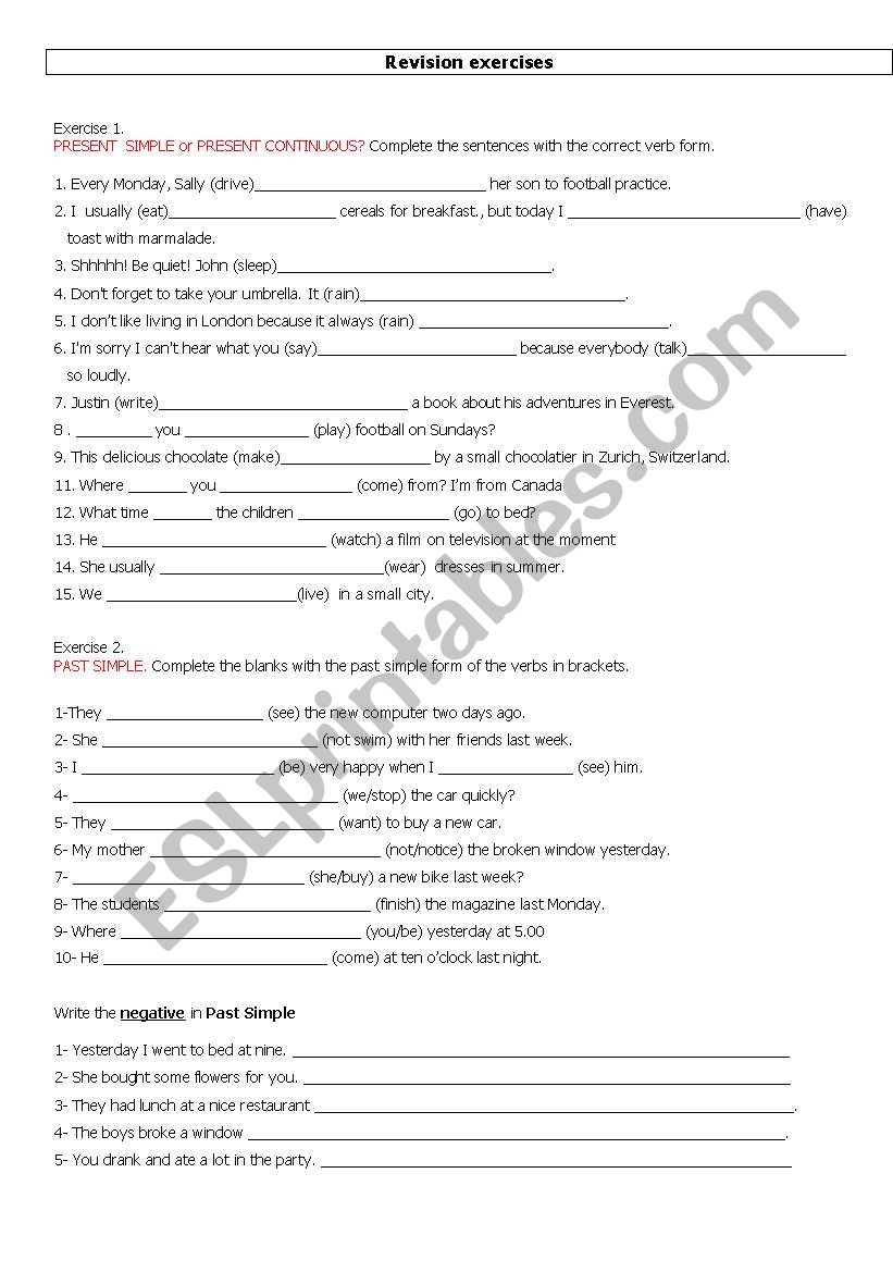 Grammar revision exercises worksheet