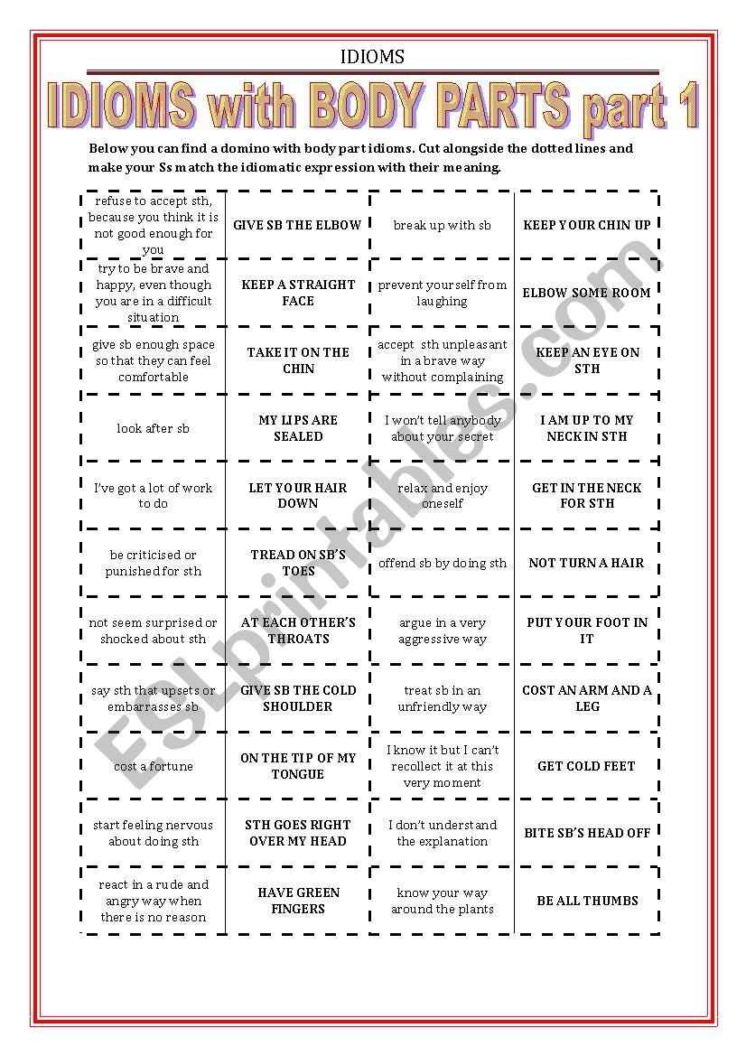 IDIOMS 8 - BODY PARTS part 1  worksheet