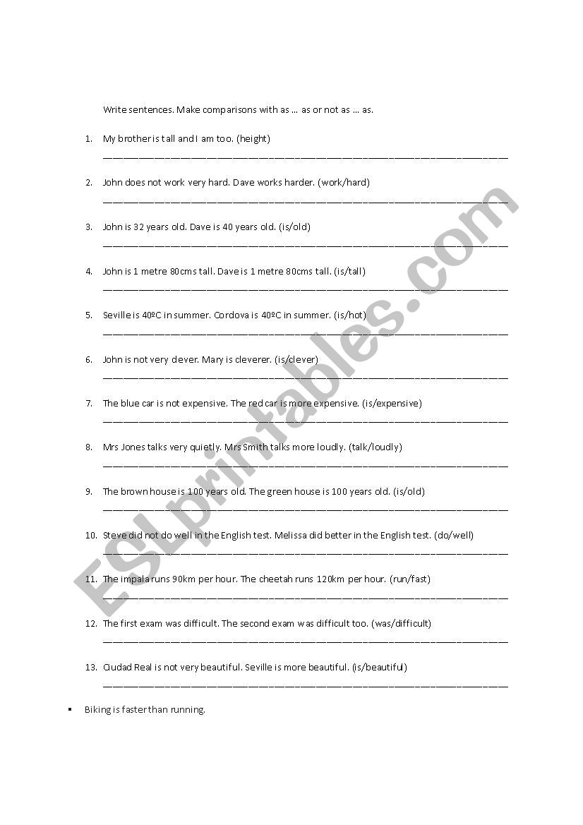 comparison as as worksheet