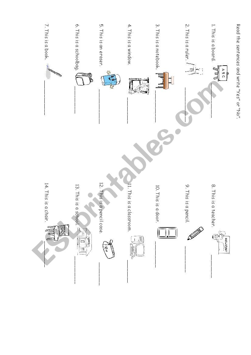 classroom objects worksheet