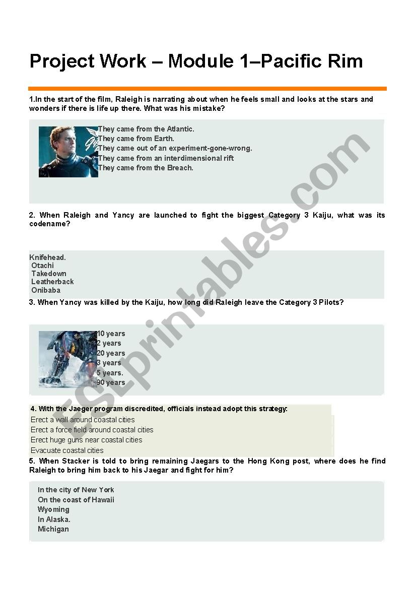 Pacific Rim - Movie Quiz worksheet