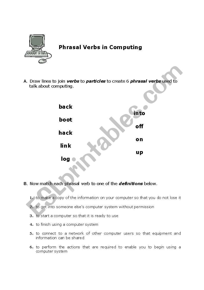 Phrasal Verbs in Computing worksheet