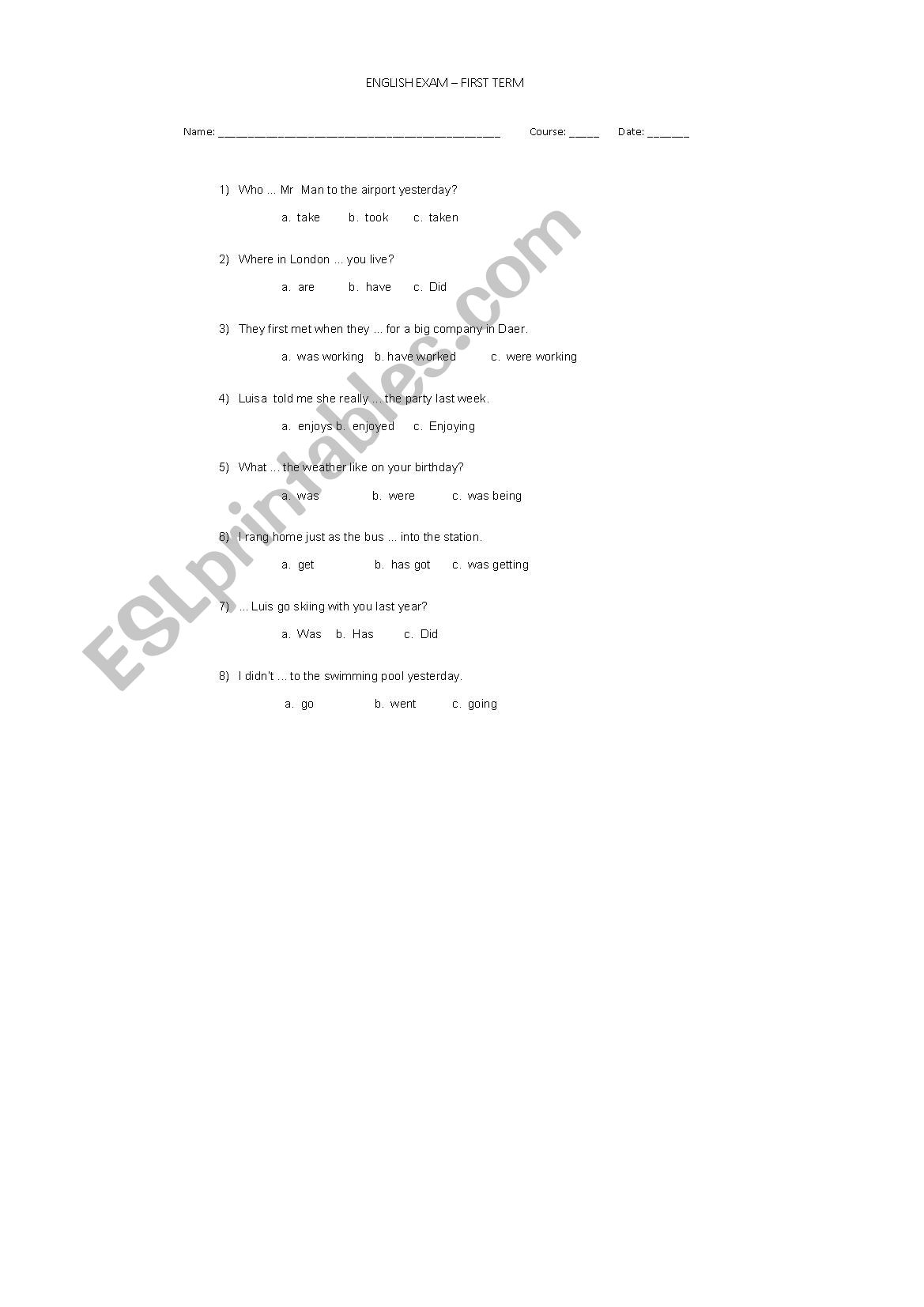 ppasado irregularr worksheet
