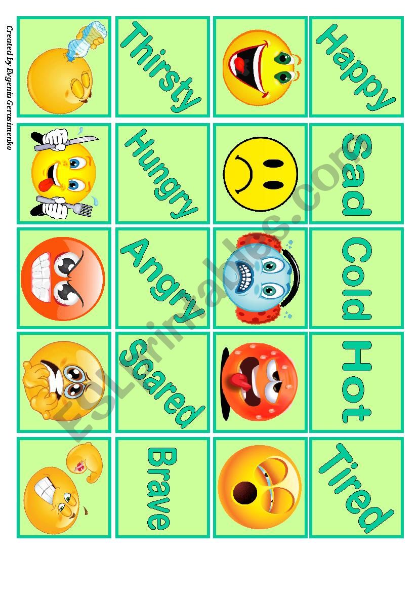 Feelings Memory game worksheet