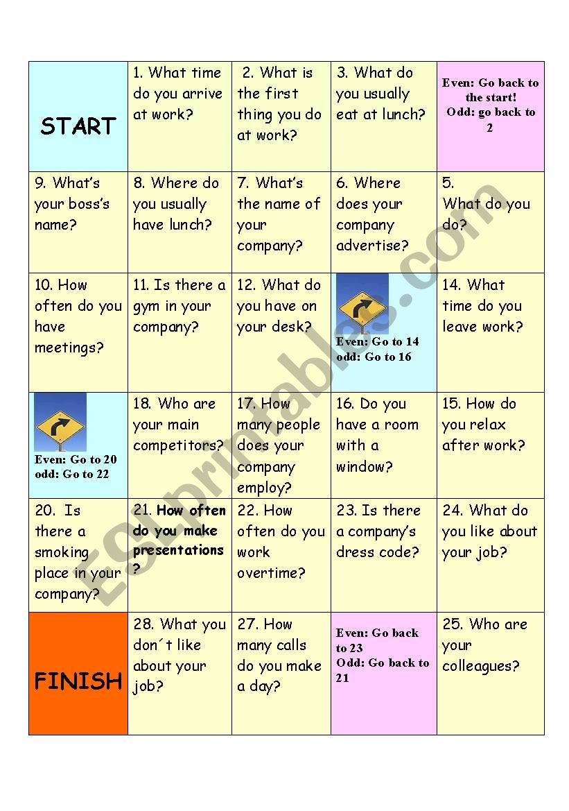 Business  board game worksheet