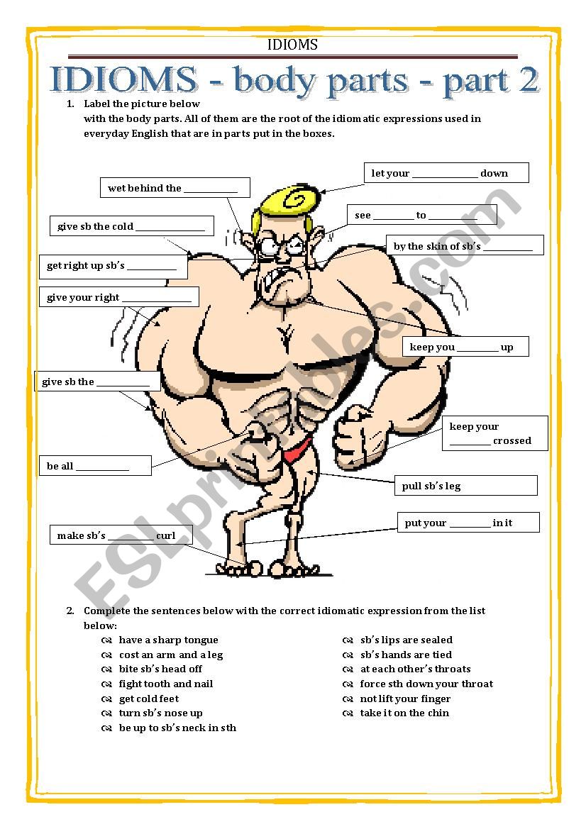 IDIOMS 9 - BODY PARTS part 2 worksheet