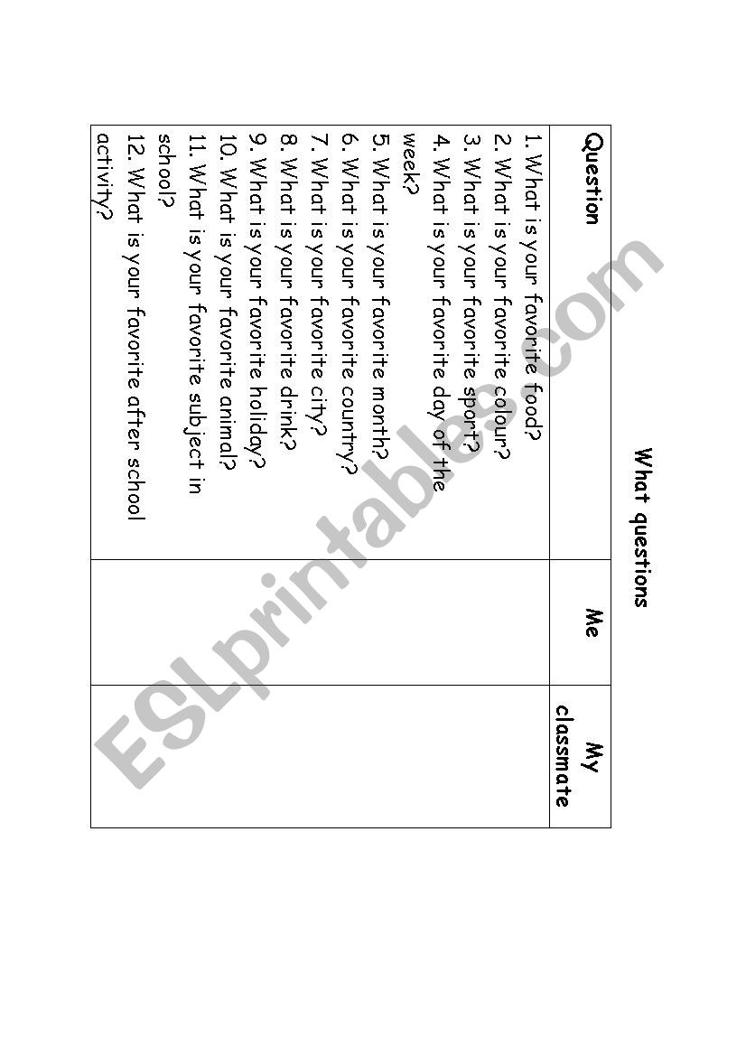 What questions dice game worksheet