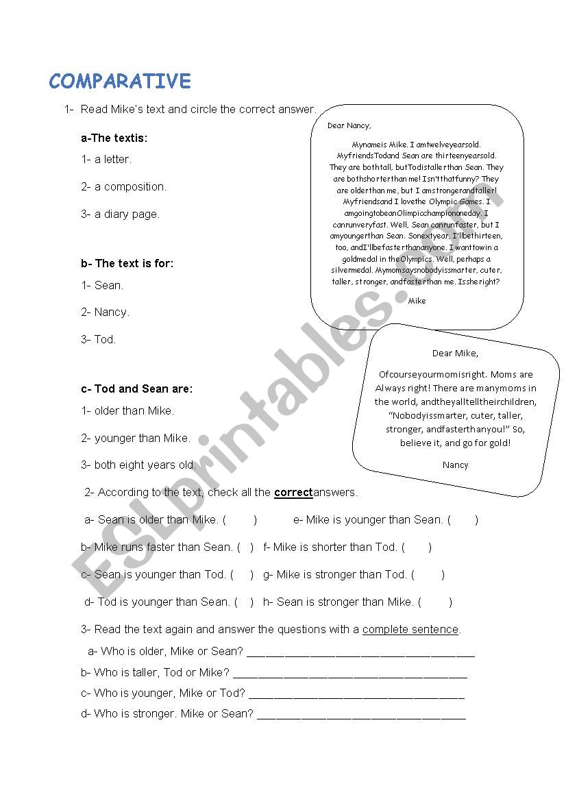 COMPARATIVE worksheet