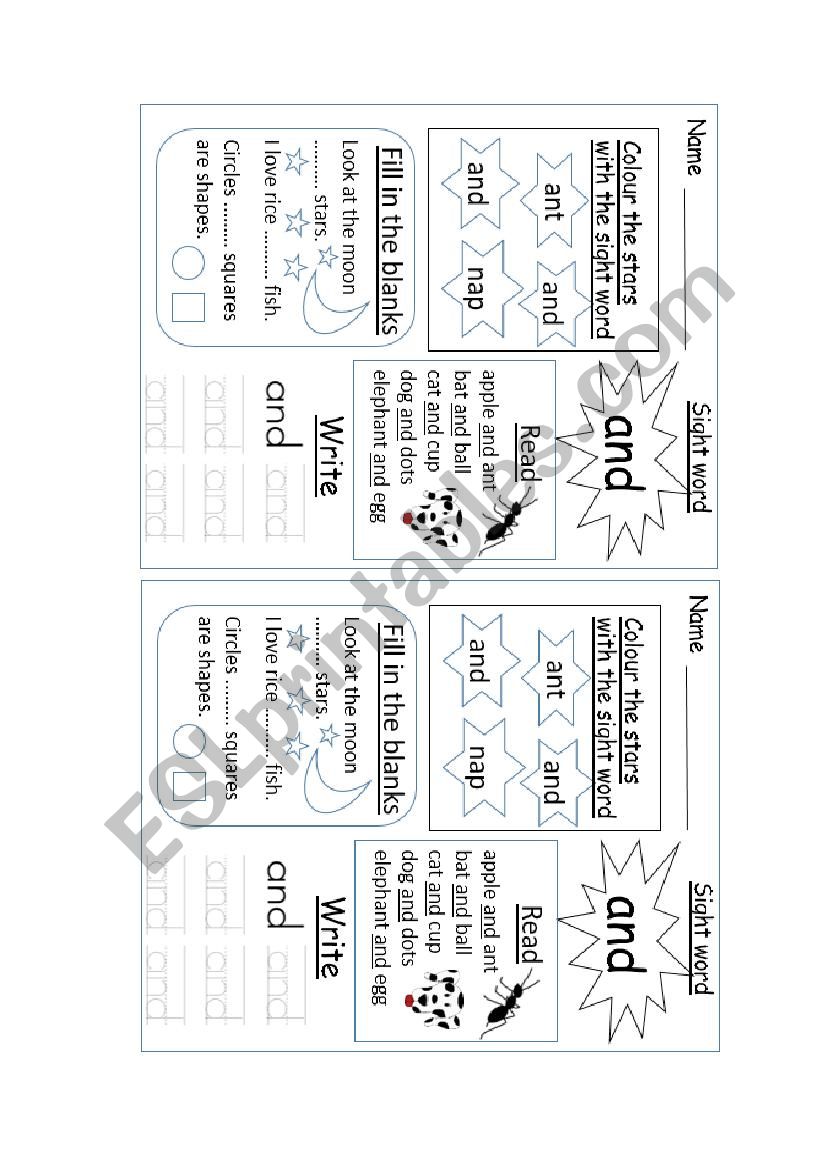 Sight word and worksheet