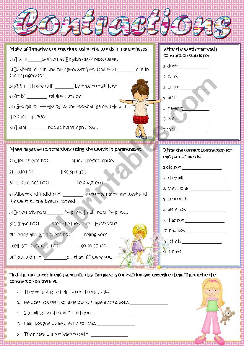 Contractions worksheet