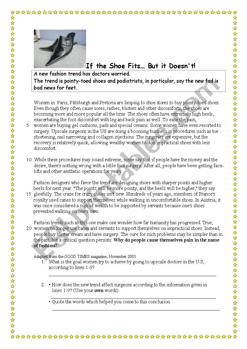 If the shoe fits... worksheet