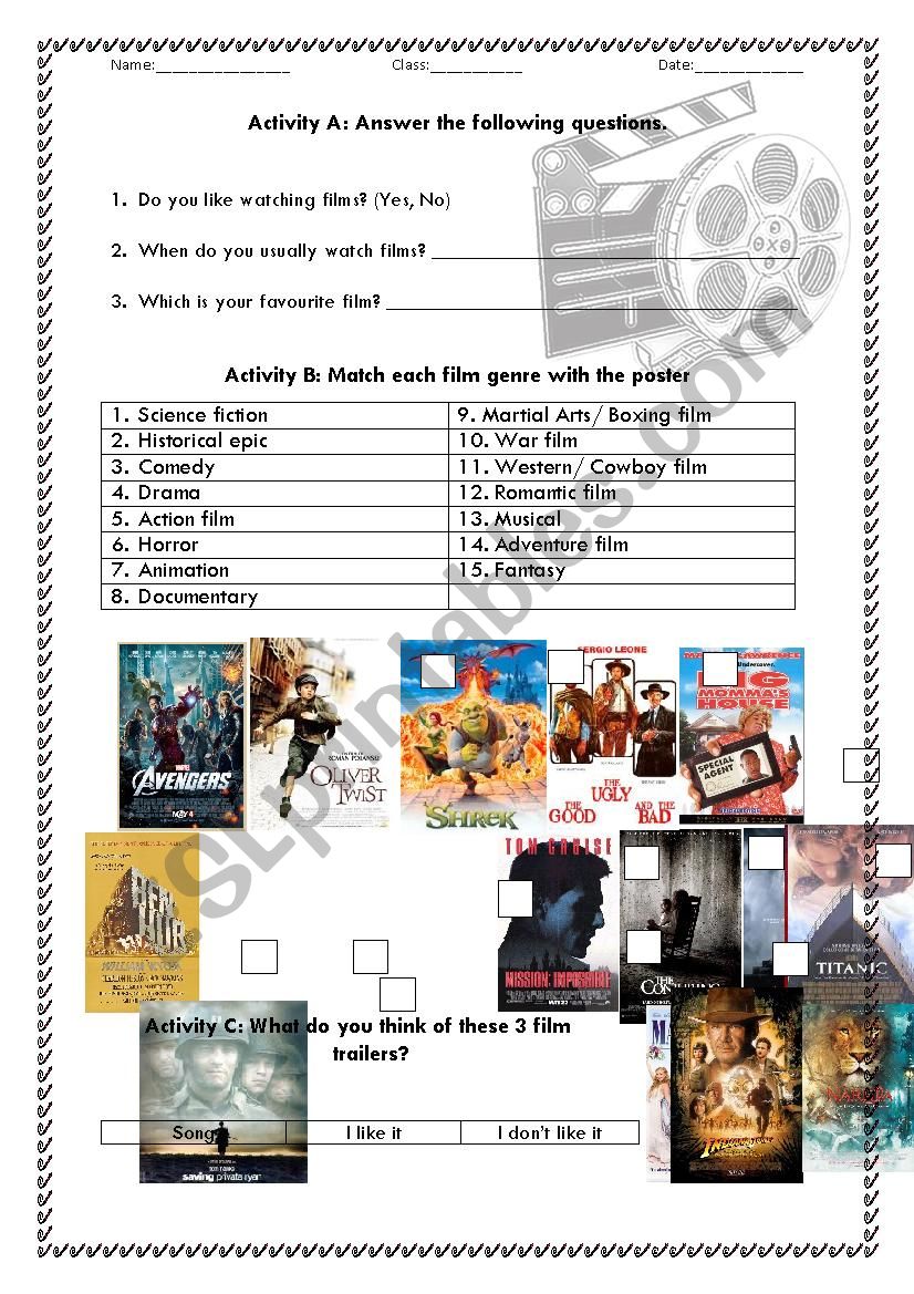 Film Genres worksheet