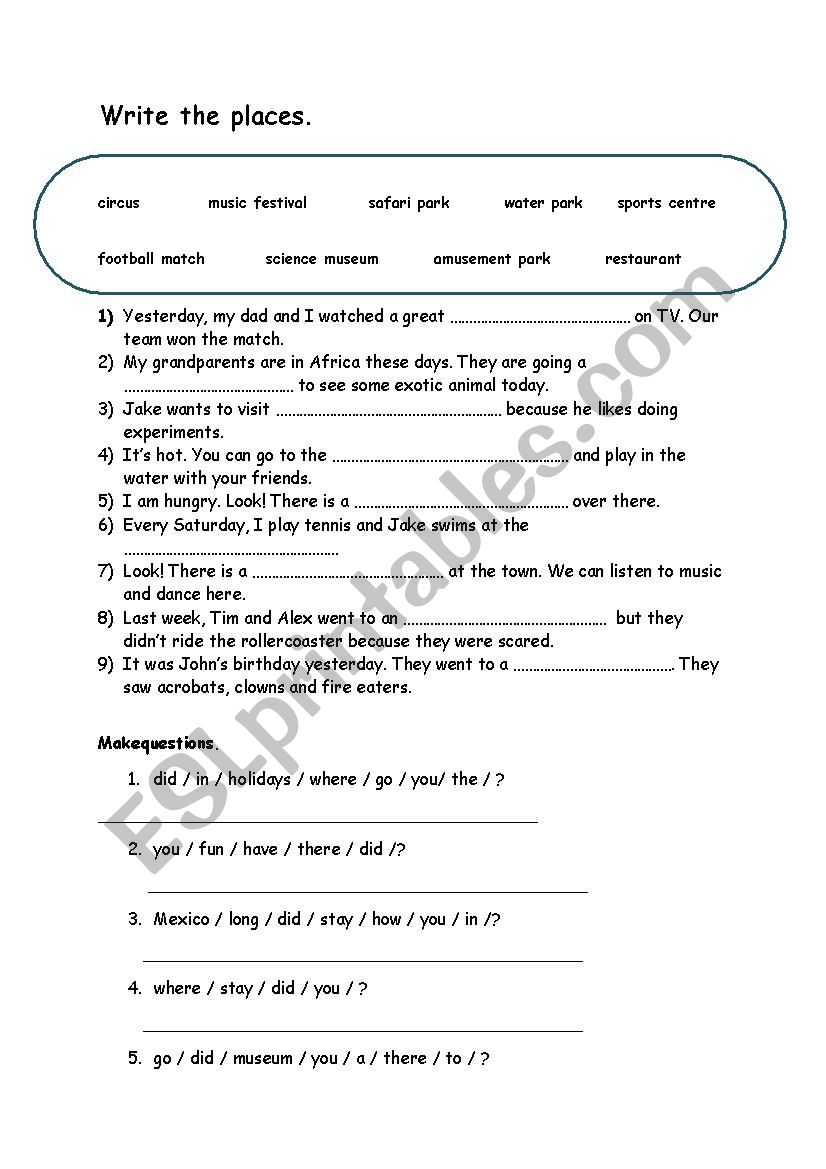 vocabulary activity and order the sentence