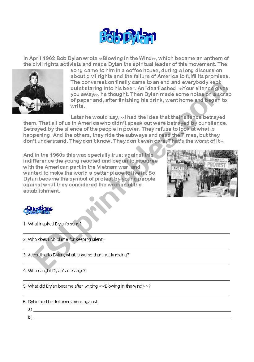 Bob Dylan worksheet