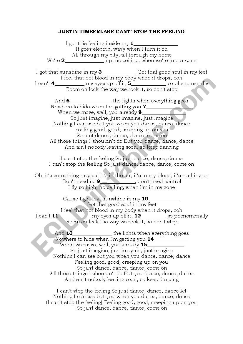 SONGS JUSTIN TIMBERLAKE worksheet