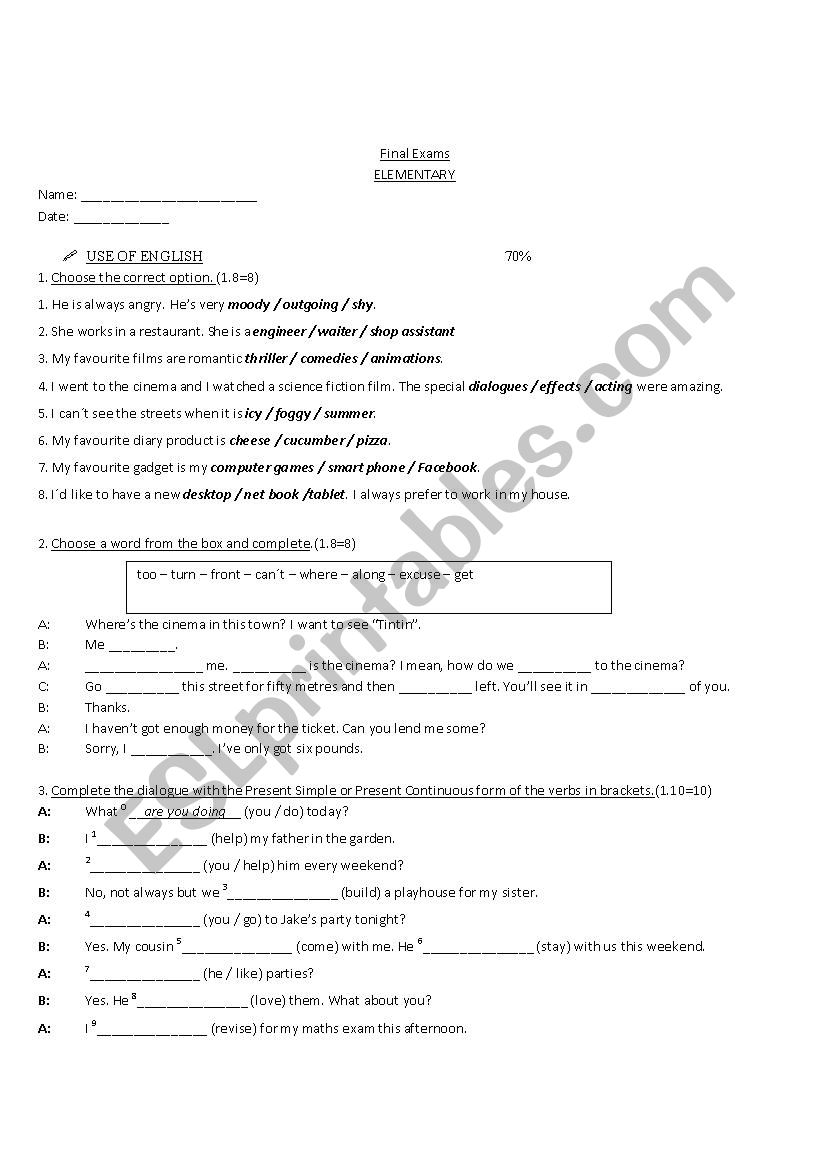Final Exams Elementary worksheet