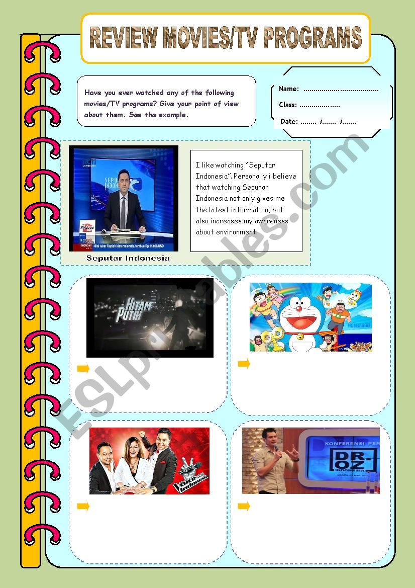 Review movies/TV programs worksheet