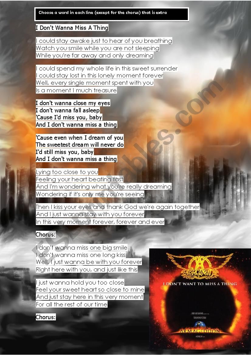 I donÂ´t wanna miss a thing worksheet