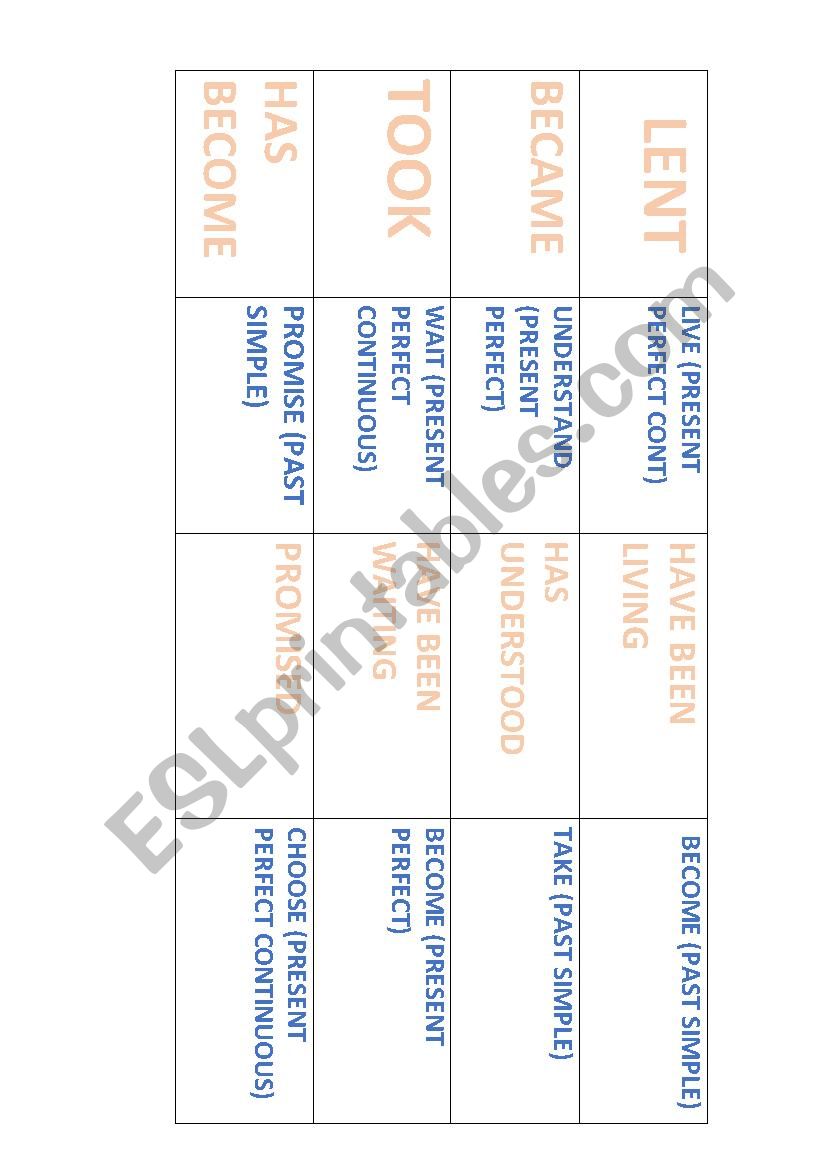 Tenses domino worksheet