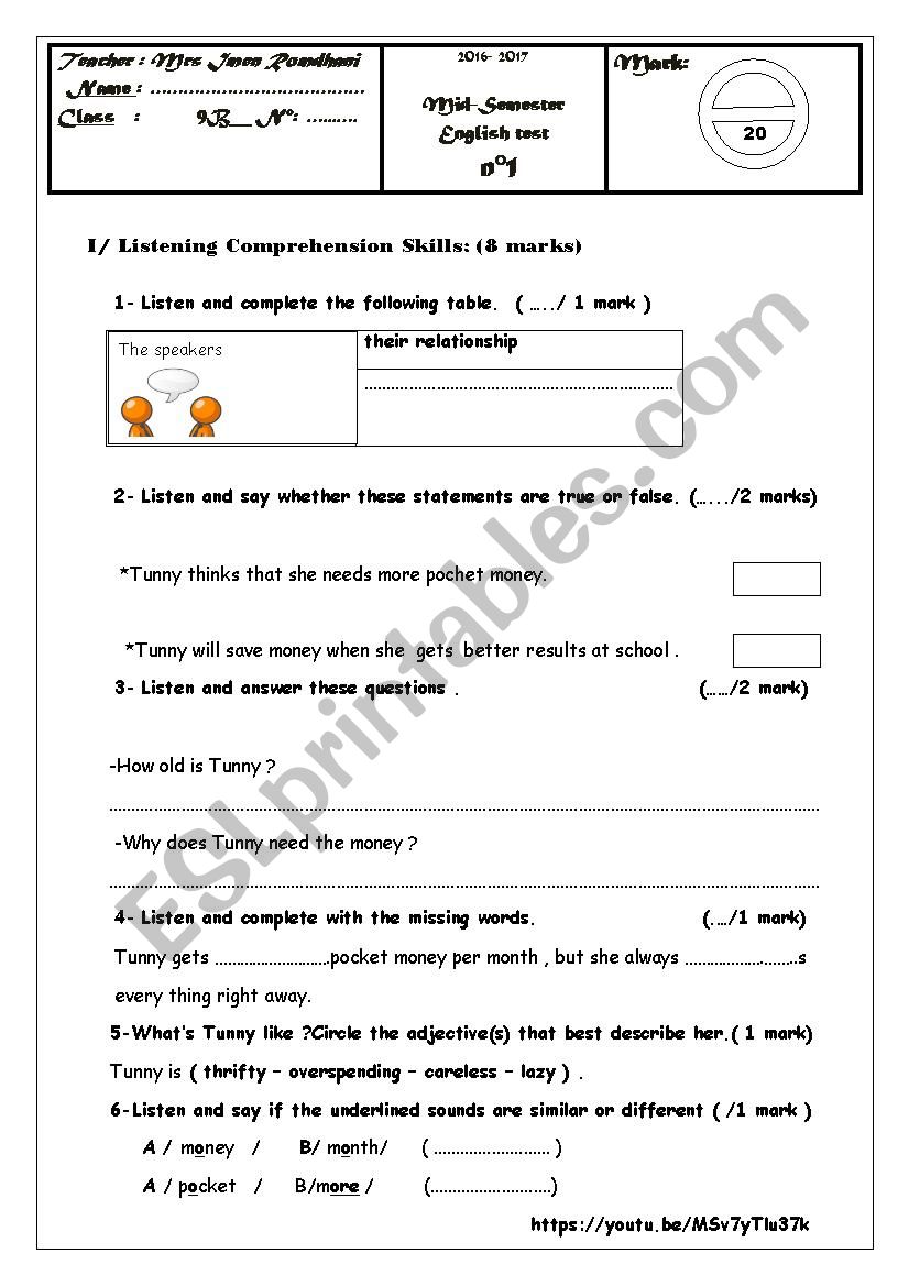 Mid -semester test 1 ( 9th form )