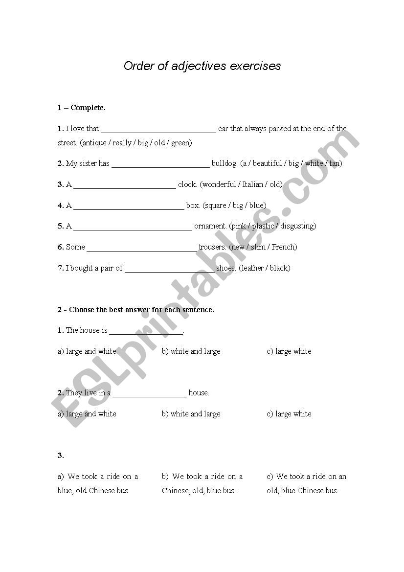 Adjectives worksheet