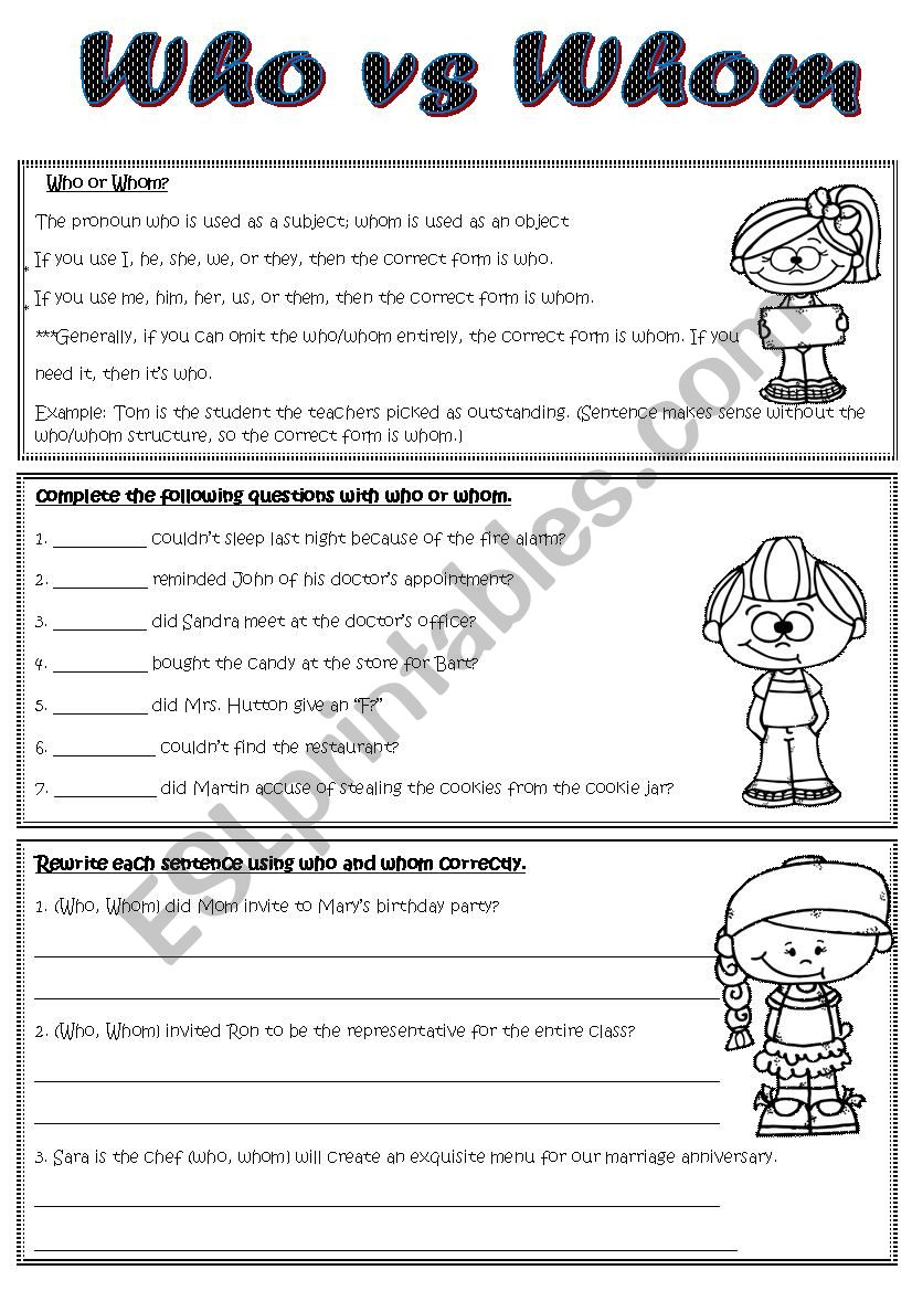 Who vs Whom worksheet