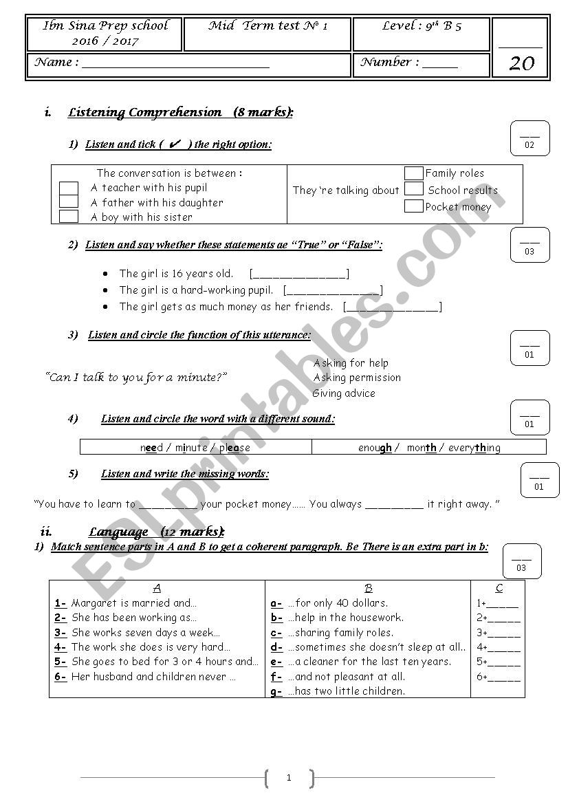 mid semester test N1 (9th formers)