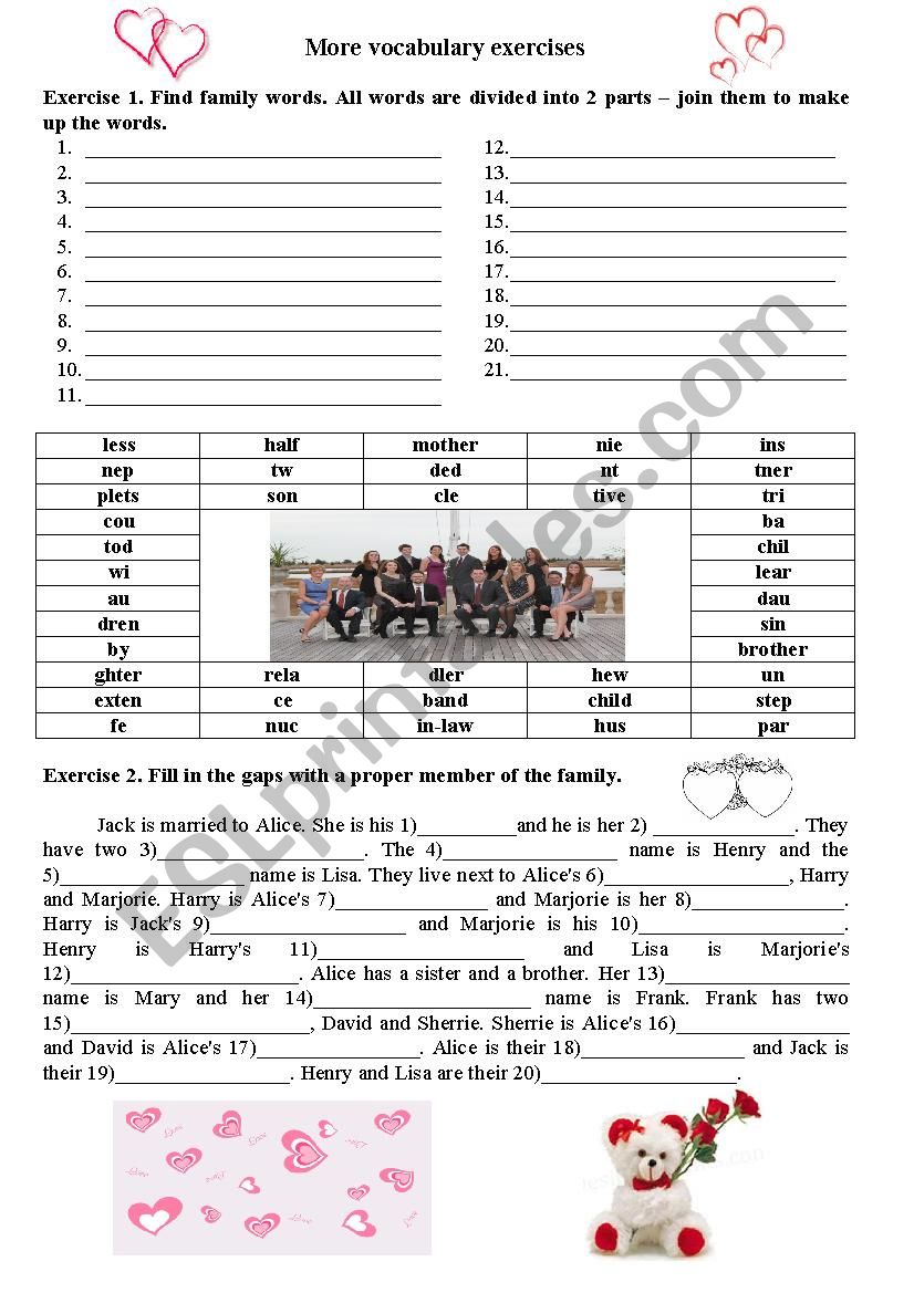 Family members practice worksheet