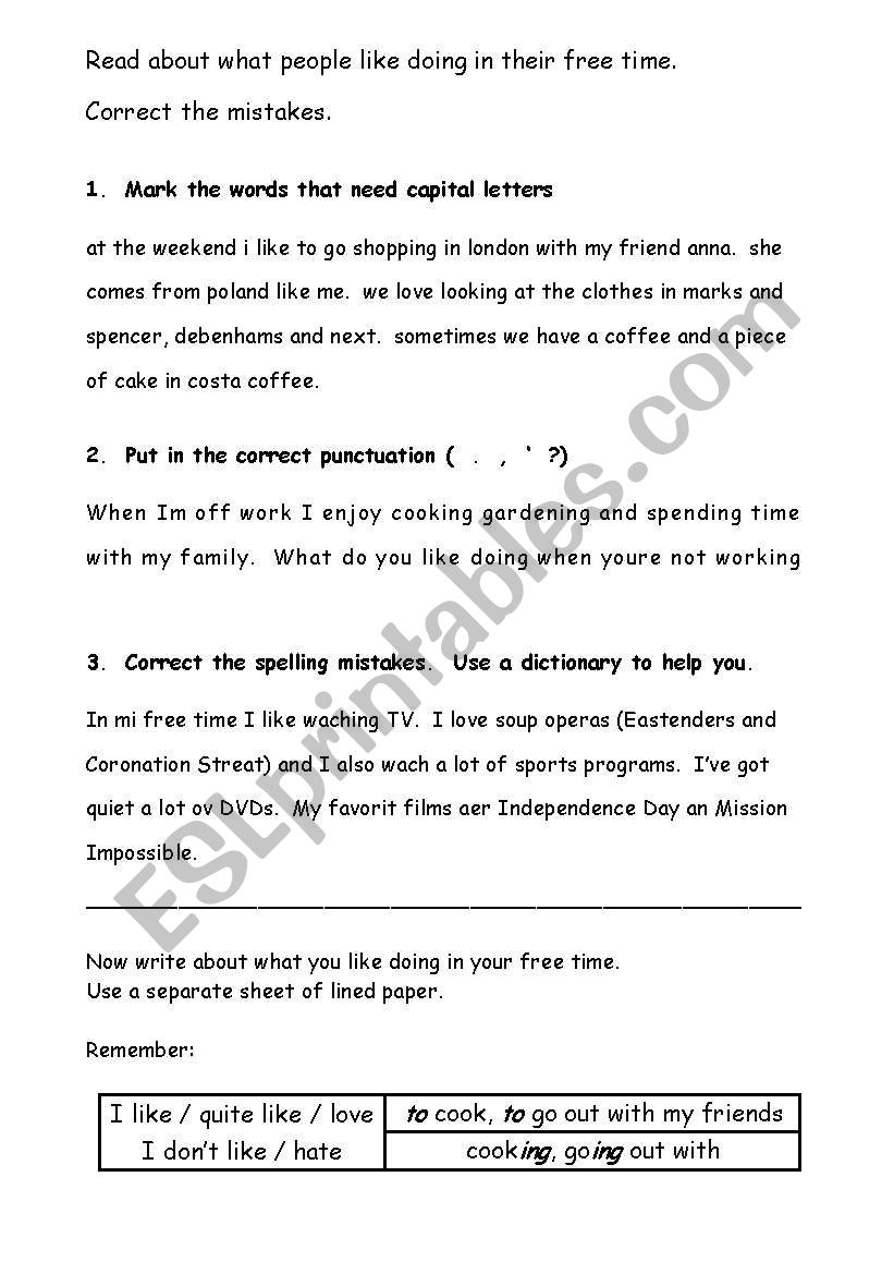 Free Time Activities worksheet