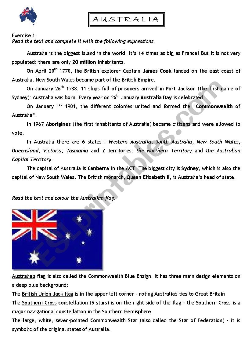 Discovering Australia worksheet