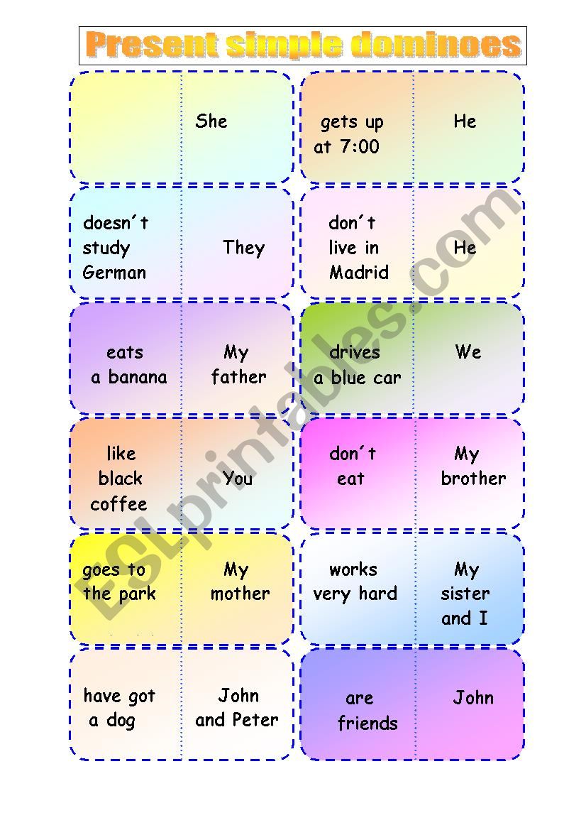 Present simple dominoes  worksheet