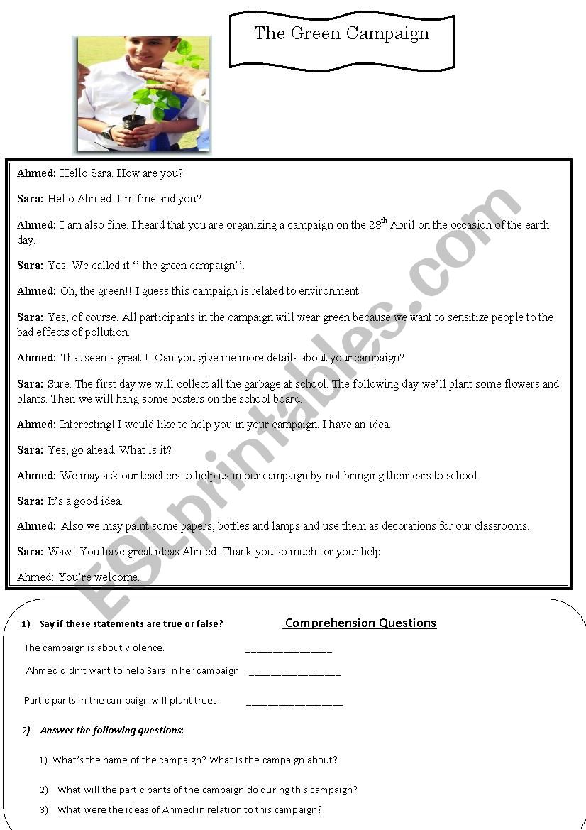 Reding environment worksheet