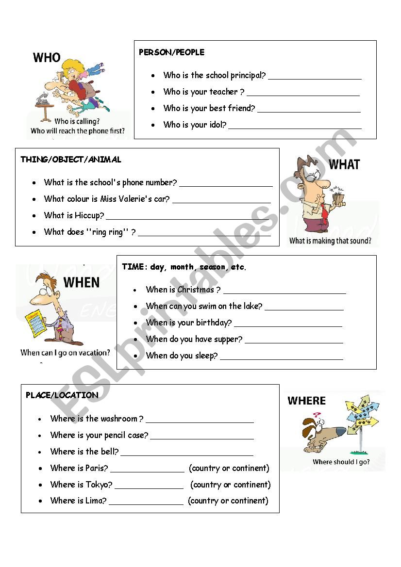 questions words esl worksheet by val04