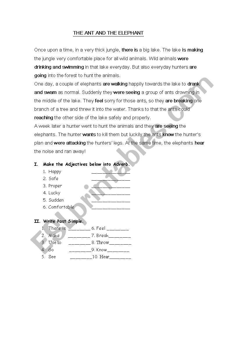 The ant and the elephant worksheet