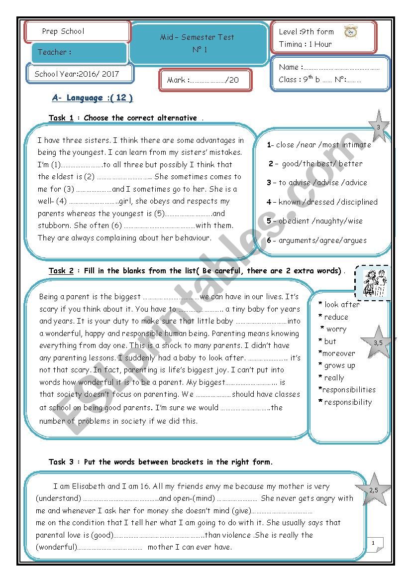 Mid-Semester Test n1 9th form