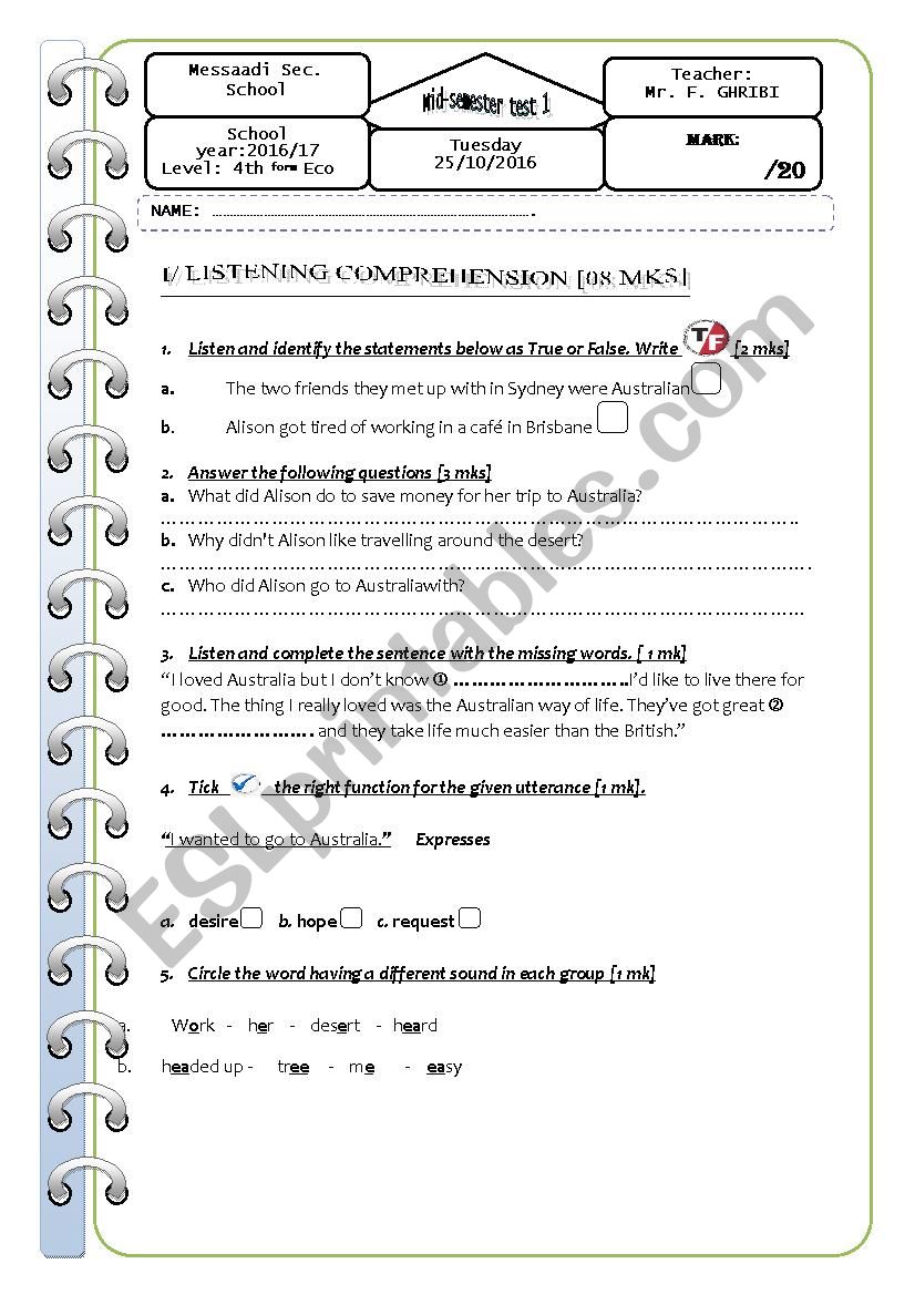 mid semester 1 test    bac eco