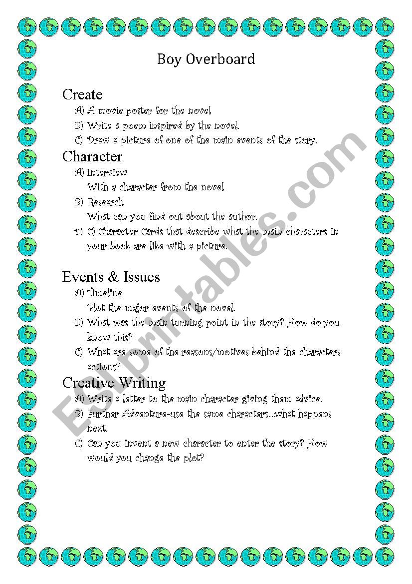 Boy Overboard worksheet