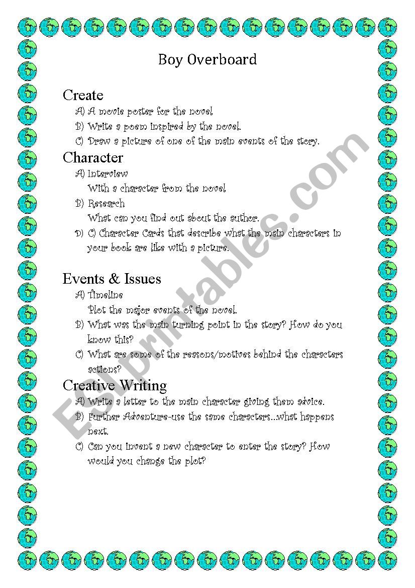 Boy Overboard worksheet