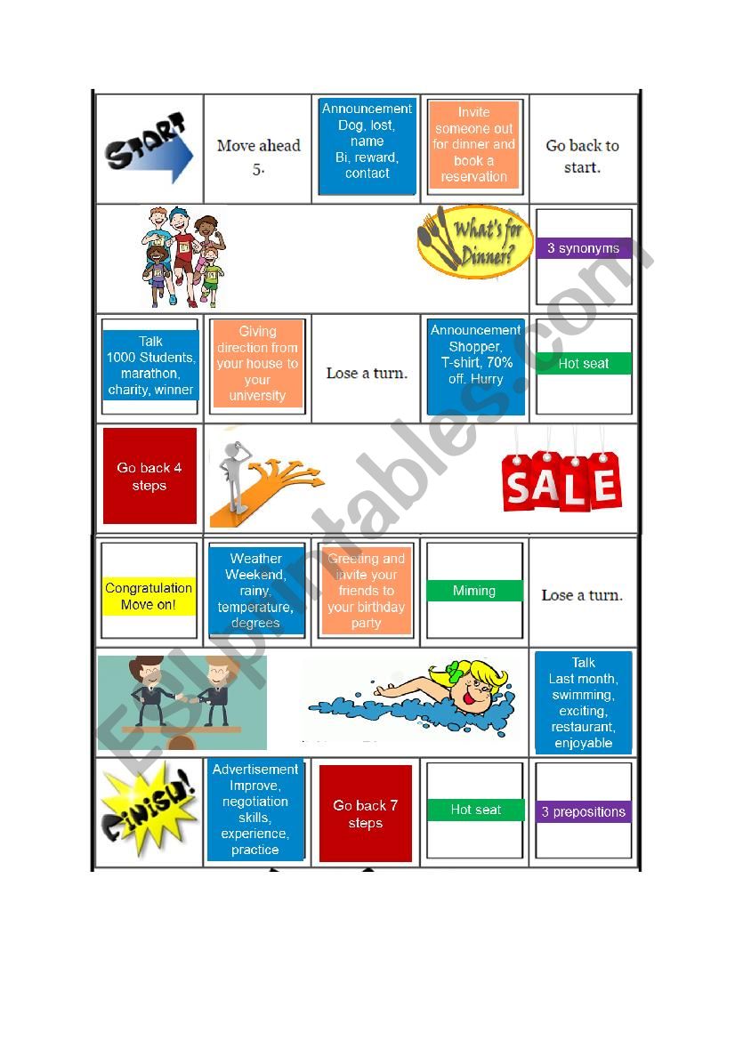 Speaking review board game worksheet