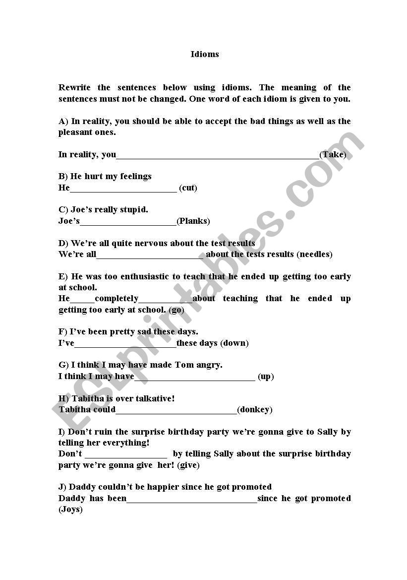 Using Advanced Idioms  worksheet