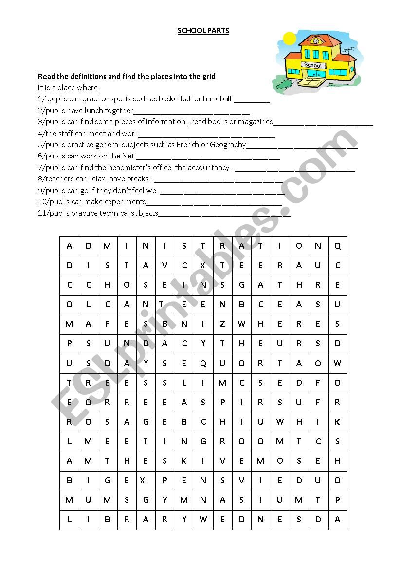 School parts worksheet