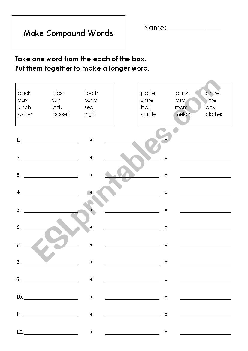 compound word worksheet