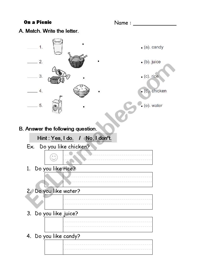 food worksheet