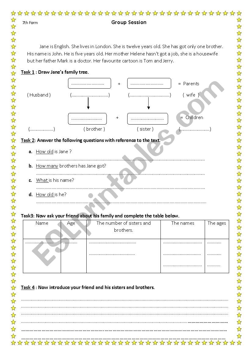 introduce ones family worksheet