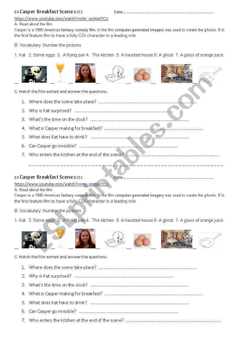 Casper: Breakfast Scene worksheet