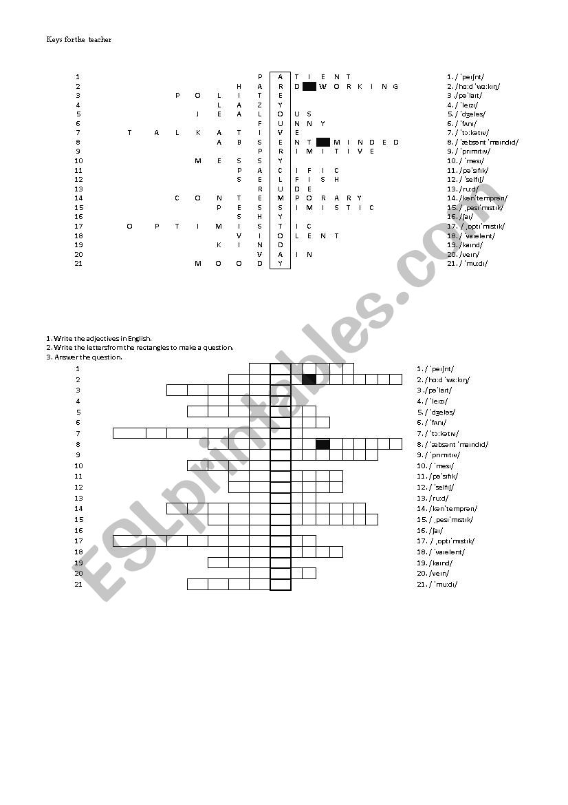 Describing personality worksheet