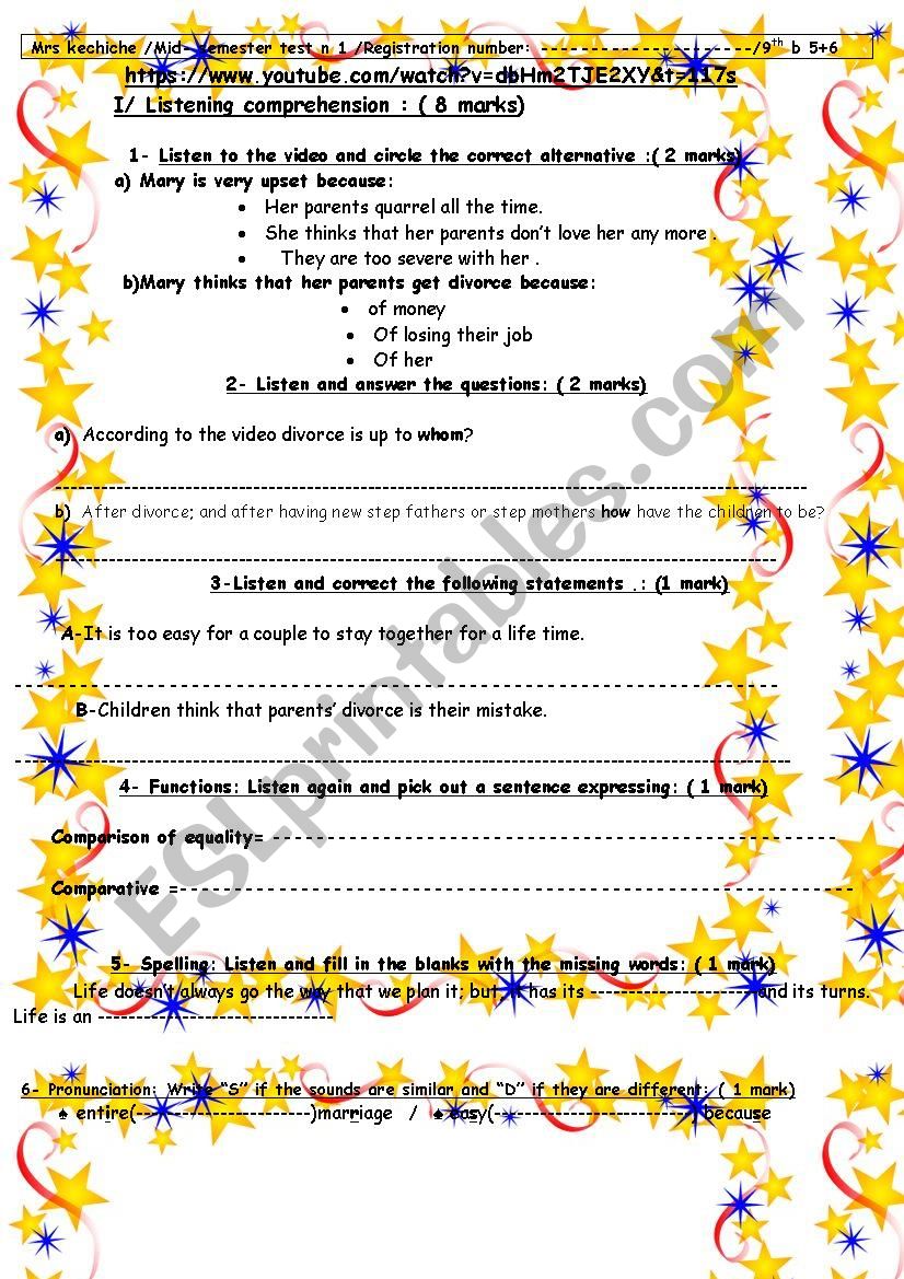 9th Mid -semester test n 1 9th forms (2016-2017)